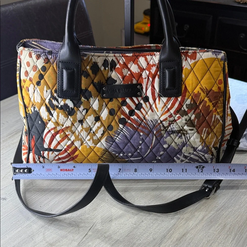 Vera Bradley Yellow and Purple Quilted Triple Compartment Crossbody/Satchel